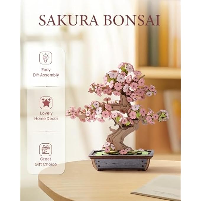 SAKURA BONSAI 3D PUZZLE, WOODEN MODEL KITS FOR ADULTS TO BUILD, DIY CLASSIC SAKURA CONSTRUCTION CRAFT KITS, IDEAL AS HOME DECOR, CHRISTMAS AND BIRTHDAY GIFT - Image 2